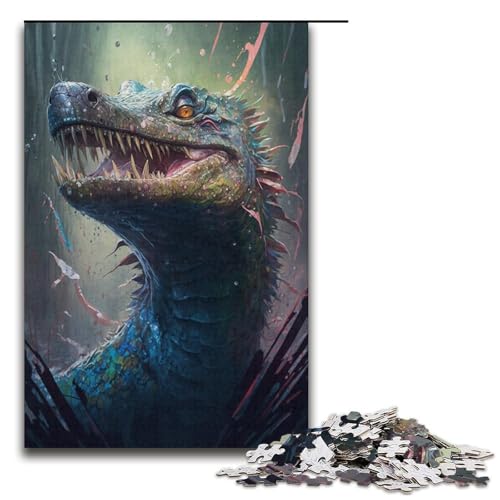 Puzzle 1000 Teile für Erwachsene, Krokodil-Malen, Lernspiel, Herausforderungsspielzeug, Weihnachts- und Geburtstagsgeschenk (Größe 38 x 26 cm) von WGLINGX