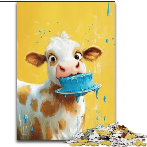 Puzzle 1000 Teile für Erwachsene, Kuh isst Kuchen, Puzzle 1000 Teile für Erwachsene, Spielzeug, Geschenk, pädagogisches, intellektuelles, entspannendes, lustiges Familienspiel (Größe 26x38cm) von WGLINGX