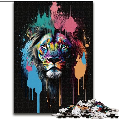 Puzzle 1000 Teile für Erwachsene, Kunst, Neon-Löwe, Holzpuzzle, Teenager, Stressabbau, Cooles einzigartiges Geschenk für die Familie (Größe 26x38cm) von WGLINGX