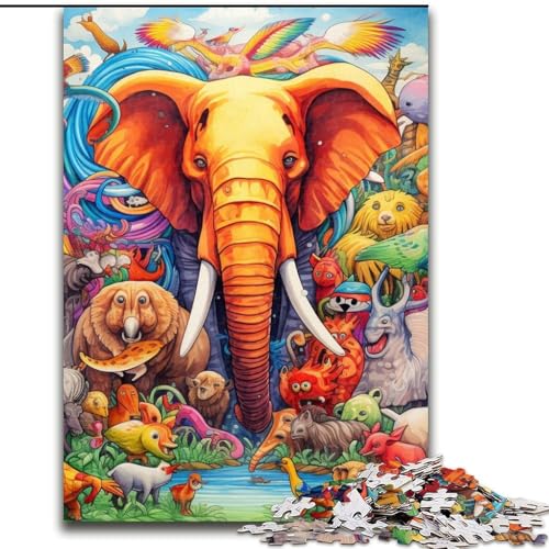 Puzzle 1000 Teile für Erwachsene, Kunstelefant, schwierige Puzzles für Erwachsene, pädagogisches und unterhaltsames Indoor-Spiel für die Heimdekoration (Größe 26x38cm) von WGLINGX