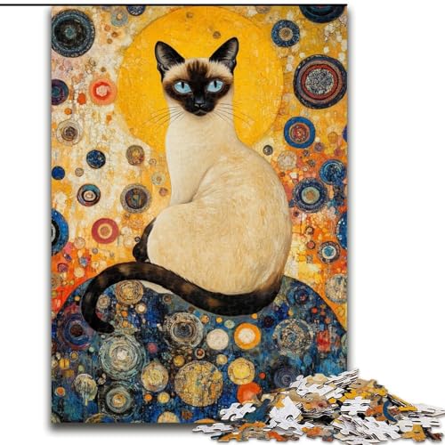 Puzzle 1000 Teile für Erwachsene, Kunstkatze, Puzzle für Erwachsene, 1000 Teile, Spielzeug, Geschenk, pädagogisches, intellektuelles, entspannendes, lustiges Familienspiel (Größe 26x38cm) von WGLINGX