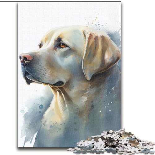 Puzzle 1000 Teile für Erwachsene, Labrador, Aquarelltier, Holzpuzzle, interaktives Familienspiel, Denksportaufgabe, Geschenk, Lernspielzeug (Größe 26x38cm) von WGLINGX
