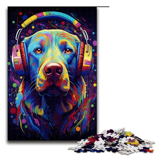 Puzzle 1000 Teile für Erwachsene, Labrador-Kopfhörer, Cartoon-Puzzle für Teenager ab 14 Jahren (Größe 50 x 75 cm) von WGLINGX