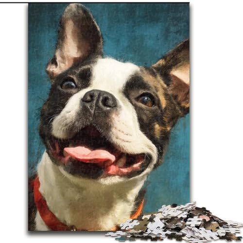 Puzzle 1000 Teile für Erwachsene, Lächelnder Hund, Holzpuzzle, Familienaktivitätsspiel für Teenager, anspruchsvolles Denkspiel (Größe 50x75cm) von WGLINGX