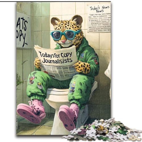 Puzzle 1000 Teile für Erwachsene, Leopard Go Toilet, Puzzle für Erwachsene, 1000 Teile, Heimdekorationsgeschenk, Denkspiel (Größe 50x75cm) von WGLINGX