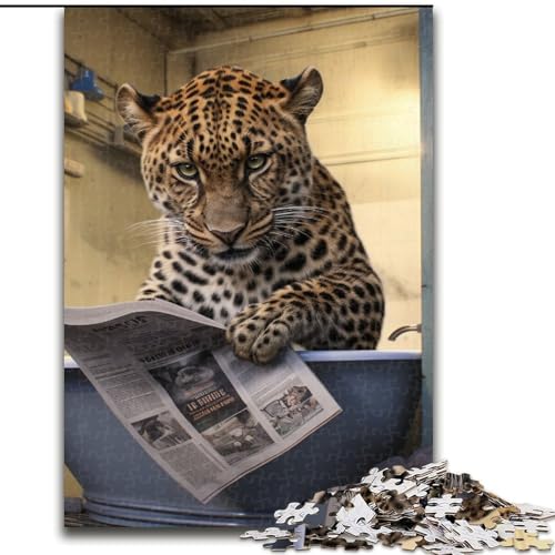 Puzzle 1000 Teile für Erwachsene, Leopard liest Zeitung, Holzpuzzle für Erwachsene, perfekt für Teenager und Familienspaß, Geburtstag (Größe 38x26cm) von WGLINGX