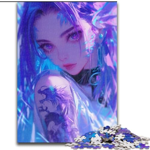 Puzzle 1000 Teile für Erwachsene, Lila Anime-Mädchen-Puzzle für Erwachsene, 1000 Teile, anspruchsvolles Denkspiel für Teenager, Familienspaß, DIY-Heimdekor-Geschenk (Größe 26x38cm) von WGLINGX
