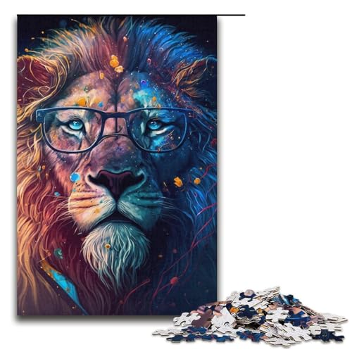 Puzzle 1000 Teile für Erwachsene, Löwe mit Brille, Heimdekoration, Puzzle, einzigartig, Geburtstag (Größe 38 x 26 cm) von WGLINGX