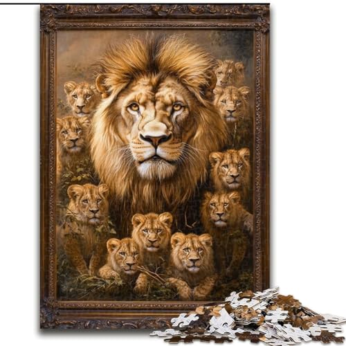 Puzzle 1000 Teile für Erwachsene, Löwenfamilie, Puzzle für Erwachsene, 1000 Teile, Lernspiele, schöne Dekoration (Größe 26x38cm) von WGLINGX