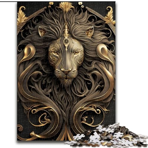 Puzzle 1000 Teile für Erwachsene, Löwenkönig, Goldenes Art Deco, 1000-teiliges Puzzle, Spielzeug, Geschenk, pädagogisches, intellektuelles, entspannendes Spaßspiel für die ganze Familie, Größe 26x38cm von WGLINGX