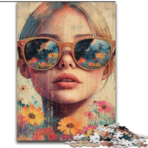 Puzzle 1000 Teile für Erwachsene, Mädchen mit Brille, Holzpuzzle, Familienaktivitätsspiel für Teenager, anspruchsvolles Denkspiel (Größe 50x75cm) von WGLINGX