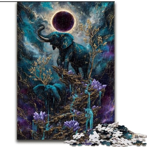 Puzzle 1000 Teile für Erwachsene, Magischer Elefant, Puzzle für Erwachsene, 1000 Teile, Spielzeug, Geschenk, pädagogisches, intellektuelles, entspannendes, lustiges Familienspiel (Größe 50x75cm) von WGLINGX
