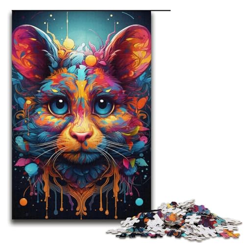 Puzzle 1000 Teile für Erwachsene, Malen, Bunte Maus, Kunstpuzzle, Geschenk, Kartonpuzzle, Lernspiel, Herausforderungsspielzeug (Größe 38 x 26 cm) von WGLINGX