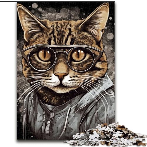 Puzzle 1000 Teile für Erwachsene, Malen, modisches Katzen-Puzzle für 1000 Teile, anspruchsvolles DIY-Denkspiel, interaktives Familienspiel (Größe 50x75cm) von WGLINGX