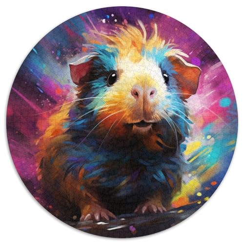 Puzzle 1000 Teile für Erwachsene, Meerschweinchen, rund, Papierpuzzle, Denksportaufgabe, interaktives Familienspiel, geeignet für Kinder ab 14 Jahren (67,5 x 67,5 cm) von WGLINGX