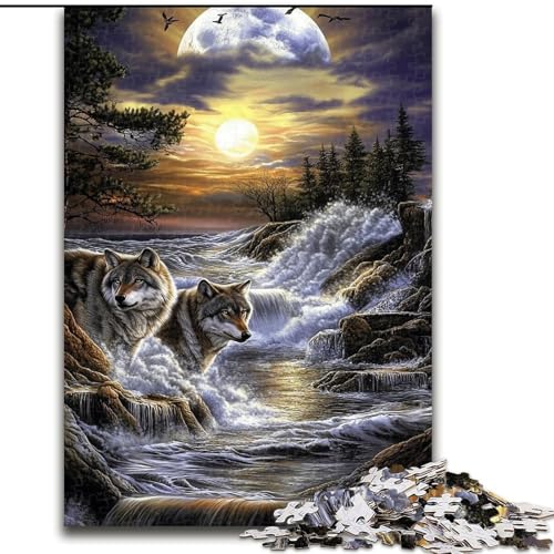 Puzzle 1000 Teile für Erwachsene, Mondwolf, Holzpuzzle, DIY-Dekoration, anspruchsvolles Denkspiel, (Größe 50x75cm) von WGLINGX