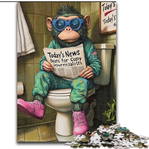 Puzzle 1000 Teile für Erwachsene, Monkey Go Toilet, Puzzle für Erwachsene, 1000 Teile, DIY-Heimdekor, Denksportspiel für Teenager (Größe 26x38cm) von WGLINGX
