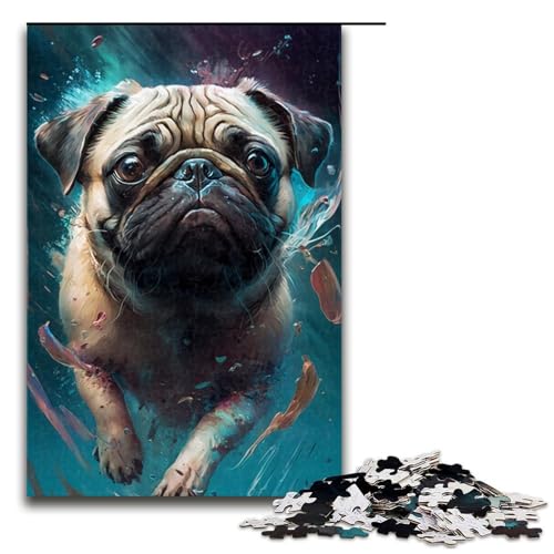 Puzzle 1000 Teile für Erwachsene, Mops-Malerei, Puzzle für Teenager, Spielzeug, Denkspiel (Größe 50 x 75 cm) von WGLINGX