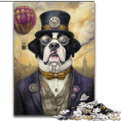 Puzzle 1000 Teile für Erwachsene, Mops mit Hut, Holzpuzzle, Familienaktivitätsspiel für Teenager, anspruchsvolles Denkspiel (Größe 50x75cm) von WGLINGX