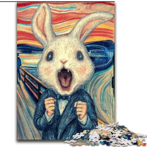 Puzzle 1000 Teile für Erwachsene, Nachthimmel, schockierter Hase, Holzpuzzle, Familienaktivitätsspiel für Teenager, anspruchsvolles Denkspiel (Größe 50x75cm) von WGLINGX