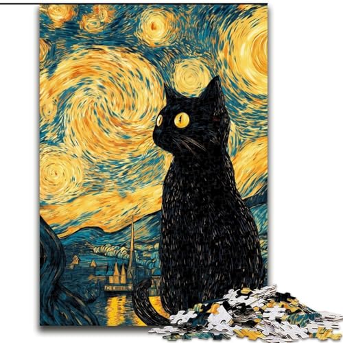 Puzzle 1000 Teile für Erwachsene, Nachthimmel-Katze, Papppuzzle, DIY-Dekoration, anspruchsvolles Denkspiel, (Größe 26x38cm) von WGLINGX
