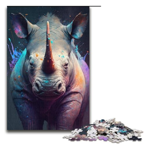 Puzzle 1000 Teile für Erwachsene, Nashorn-Malerei, Puzzle für Teenager, Spielzeug, Denkspiel (Größe 38 x 26 cm) von WGLINGX