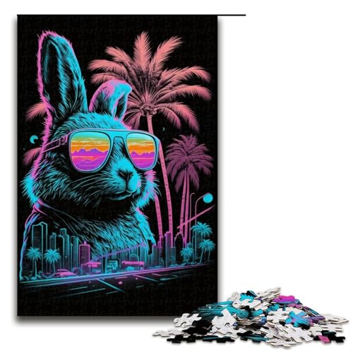 Puzzle 1000 Teile für Erwachsene, Neon Beach Bunny, Holzpuzzle, pädagogisches Spielzeug zum Stressabbau (Größe 50 x 75 cm) von WGLINGX