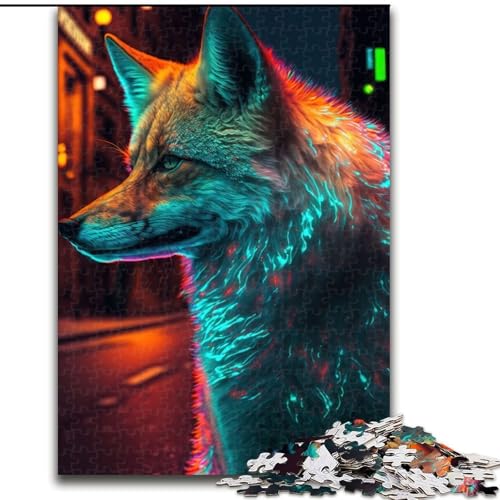 Puzzle 1000 Teile für Erwachsene, Neon Fox, Holzpuzzle, interaktives Familienspiel, Denksportaufgabe, Geschenk, Lernspielzeug (Größe 26x38cm) von WGLINGX