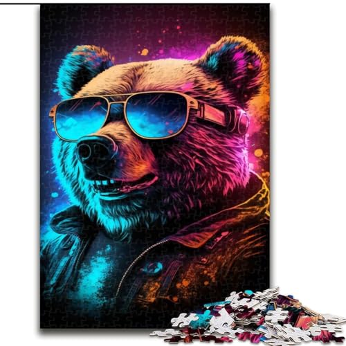 Puzzle 1000 Teile für Erwachsene, Neon Nights Bear, 1000-teiliges Puzzle, Spielzeug, Geschenk, pädagogisches intellektuelles Dekomprimierungsspaß, Familienspiel, Größe 50x75cm von WGLINGX