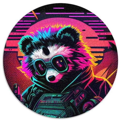 Puzzle 1000 Teile für Erwachsene, Neon-Panda, runde Puzzles 1000 Teile für Erwachsene, anspruchsvolles Denkspiel – entspannendes Spielzeug für Teenager, 1000 Teile (67,5x67,5cm) von WGLINGX