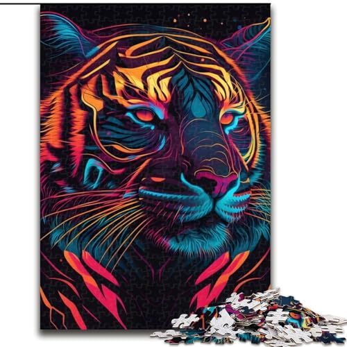 Puzzle 1000 Teile für Erwachsene, Neon-Tiger, Puzzle 1000 Teile für Erwachsene für Teenager, interaktives Familienspiel, herausforderndes Geschenk, Größe 26x38cm von WGLINGX