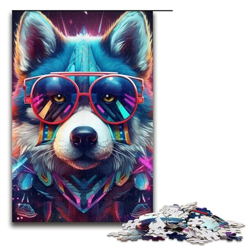 Puzzle 1000 Teile für Erwachsene, Neonbrille, Husky, Lernspiel, Herausforderung, Spielzeug, Kunstwerk, Geschenk, 19,69 x 29,53 Zoll von WGLINGX
