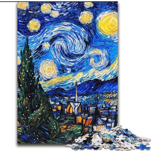 Puzzle 1000 Teile für Erwachsene, Ölgemälde am Nachthimmel, Holzpuzzle, Familienaktivitätsspiel für Teenager, anspruchsvolles Denkspiel (Größe 50x75cm) von WGLINGX