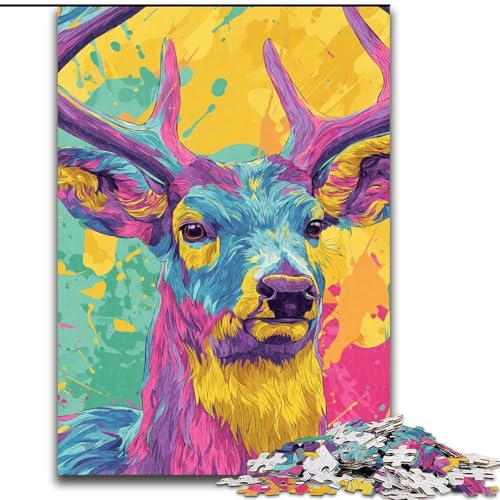 Puzzle 1000 Teile für Erwachsene, Ölgemälde mit Hirschen, Puzzle für Erwachsene, 1000 Teile, interaktives Familienspiel, Denksportaufgabe als Geschenk, Lernspielzeug (Größe 50x75cm) von WGLINGX