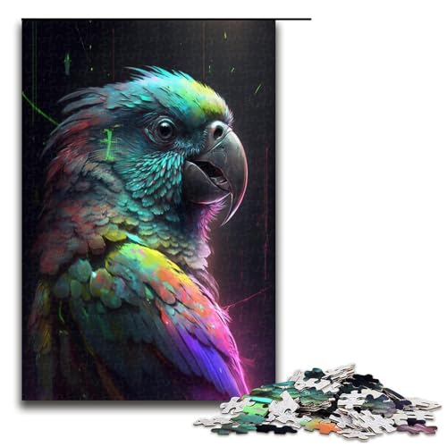 Puzzle 1000 Teile für Erwachsene, Papageien-Puzzle, Holzpuzzle, pädagogisches Spielzeug zum Stressabbau (Größe 50 x 75 cm) von WGLINGX