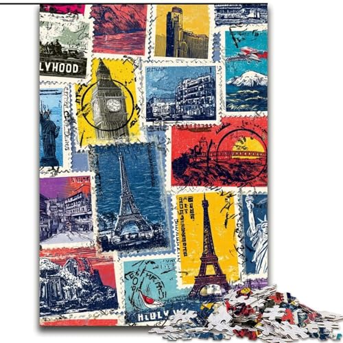 Puzzle 1000 Teile für Erwachsene, Paris-Collage, Puzzle für Erwachsene, 1000 Teile, Spielzeug, Geschenk, pädagogisch wertvoll, intellektuell, entspannend, lustiges Familienspiel (Größe 26x38cm) von WGLINGX