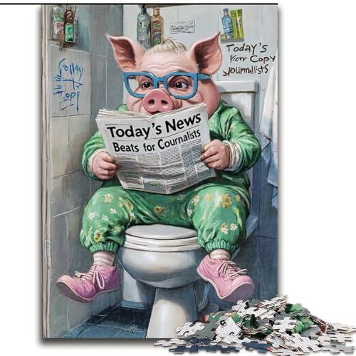 Puzzle 1000 Teile für Erwachsene, Pig Go Toilet, anspruchsvolle Puzzles, Stressabbau für Teenager, Cooles einzigartiges Geschenk für die Familie (Größe 26x38cm) von WGLINGX
