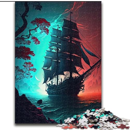 Puzzle 1000 Teile für Erwachsene, Piratenschiffe, Landschaft, Puzzle, interaktives Familienspiel, Denksportaufgabe, Geschenk, Lernspielzeug, Größe 50x75cm von WGLINGX