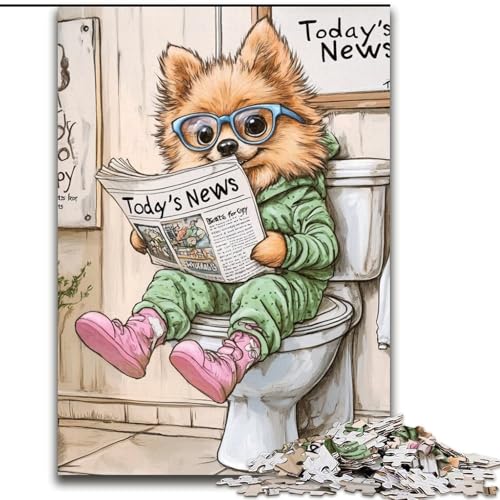Puzzle 1000 Teile für Erwachsene, Pomeranian Go Toilet, Puzzles für Erwachsene, ideal als Dekoration für Zuhause und Büro, Geburtstag (Größe 26x38cm) von WGLINGX