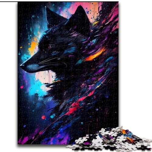 Puzzle 1000 Teile für Erwachsene, Porträt eines schwarzen Fuchses, Holzpuzzle, interaktives Familienspiel, Denksportaufgabe, Geschenk, Lernspielzeug (Größe 26x38cm) von WGLINGX