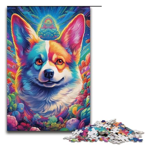 Puzzle 1000 Teile für Erwachsene, Psychedelic Corgi, Puzzle für Teenager, Spielzeug, Denkspiel (Größe 38 x 26 cm) von WGLINGX
