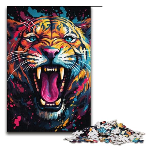 Puzzle 1000 Teile für Erwachsene, Psychedelic Leopard, Puzzle für Teenager, Spielzeug, Denkspiel (Größe 38 x 26 cm) von WGLINGX