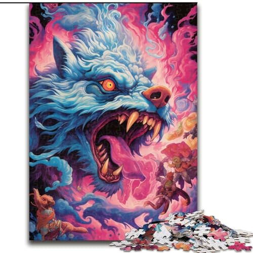 Puzzle 1000 Teile für Erwachsene, Psychedelic Wolf Puzzles 1000 Teile für Erwachsene, Geburtstage, Weihnachten, Halloween, Thanksgiving, Ostern, Größe 26x38cm von WGLINGX