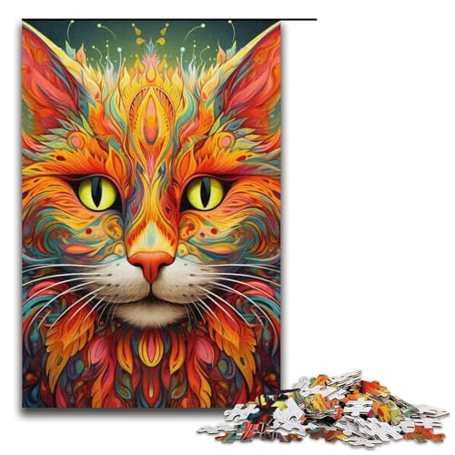 Puzzle 1000 Teile für Erwachsene, Psychedelische Katze, Lernspiel, Herausforderung, Spielzeug, Kunstwerk, Geschenk, 14,96 x 10,24 Zoll von WGLINGX