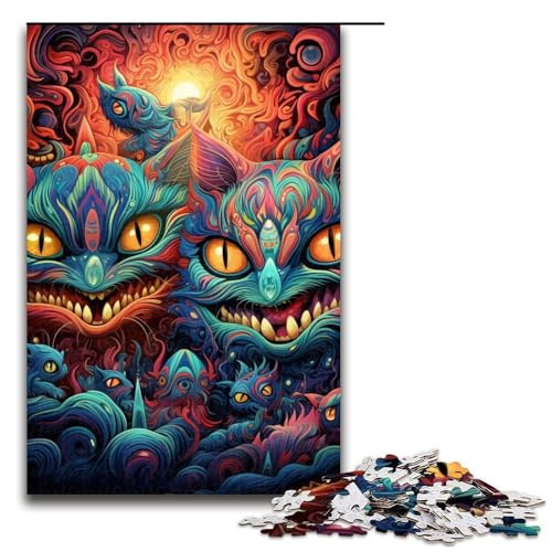 Puzzle 1000 Teile für Erwachsene, Psychedelische Katze, Lernspiel, Herausforderung, Spielzeug, Kunstwerk, Geschenk, 19,69 x 29,53 Zoll von WGLINGX