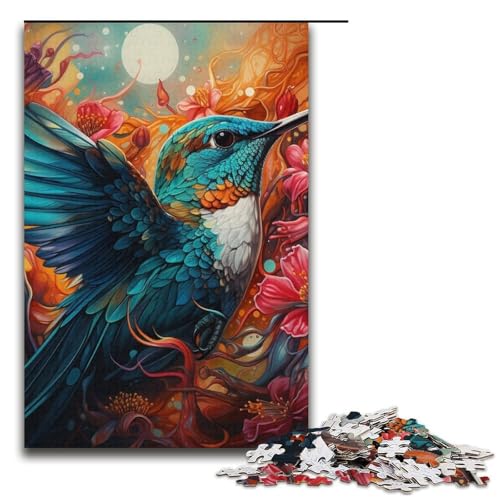 Puzzle 1000 Teile für Erwachsene, Psychedelischer Kolibri, Lernspiel, Herausforderung, Spielzeug, Kunstwerk, Geschenk, 14,96 x 10,24 Zoll von WGLINGX