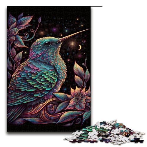 Puzzle 1000 Teile für Erwachsene, Psychedelischer Kolibri, Puzzle für Teenager, Spielzeug, Denkspiel (Größe 50 x 75 cm) von WGLINGX