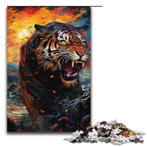 Puzzle 1000 Teile für Erwachsene, Psychedelischer Tiertiger, Lernspiel, Herausforderung, Spielzeug, Kunstwerk, Geschenk, 14,96 x 10,24 Zoll von WGLINGX