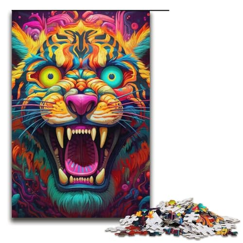 Puzzle 1000 Teile für Erwachsene, Psychedelischer Tiertiger, Lernspiel, Herausforderung, Spielzeug, Kunstwerk, Geschenk, 14,96 x 10,24 Zoll von WGLINGX