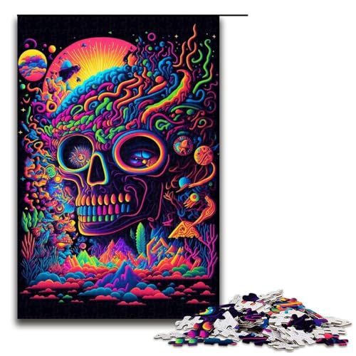 Puzzle 1000 Teile für Erwachsene, Psychedelischer Totenkopf, Puzzle für Teenager, Spielzeug, Denkspiel (Größe 50 x 75 cm) von WGLINGX